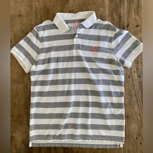 American Eagle XL Athletic Fit Men’s Polo Shirt, Grey and White Stripe